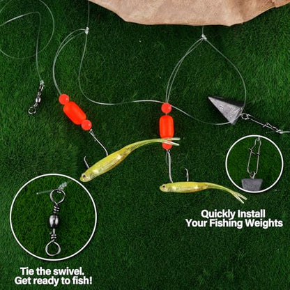 Alwonder 5-Pack Pompano Rigs Surf Fishing Rigs with Snell Floats, Saltwater Live Bait Rig Swivels Duo Lock Snaps Circle Wide Gap Kahle Hooks Rig for Beach Surf Casting Pier Jetty Fishing - color: Green 5-Pack, size: #2/0 Circle Hook