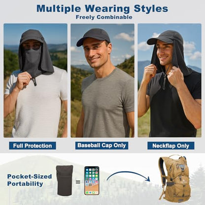 Surblue Neck Face Flap Outdoor Cap UV Protection Sun Hats Fishing Hat Quick-Drying UPF50+ - color: Grey, size: Medium