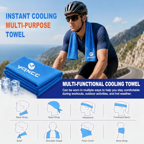 YQXCC 2 Pack Cooling Towels (47"x12"), Ice Cool Neck Towel, Soft Breathable Microfiber for Yoga, Golf, Gym, Running, Camping & Hot Weather - color: Light Blue+dark Gray