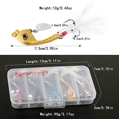Sougayilang Jigs Fishing Lures Sinking Metal Spoons Micro Jigging Bait - color: C-2.95in/0.42oz-5PCS with BOX