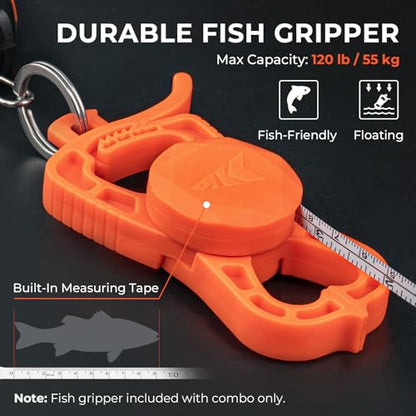 KastKing Weighmaster Mechanical-Digital Fishing Scale with Lip Gripper, 120 lb Capacity, 2.5" Backlit Display, High-Precision Sensor, 9 Weight Memory, Temperature Detection, IPX6 Waterproof - style: D: Orange Combo