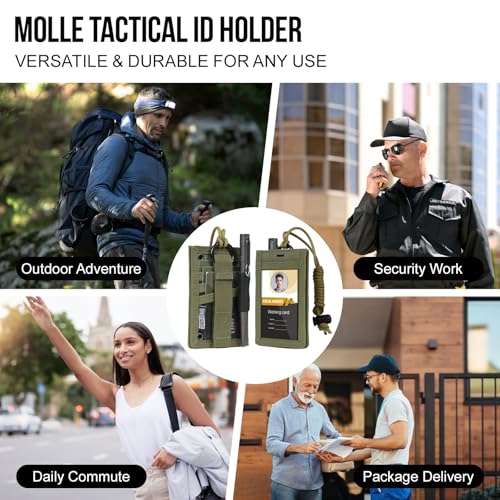 OneTigris Tactical ID Card Holder Hook & Loop Patch Badge Holder Neck Lanyard Key Ring and Credit Card Organizer, Green - color: Ranger Green