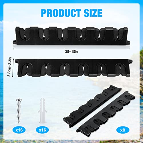 Jexine 8 Pack Horizontal Fishing Rod Holders 15 Inches Wall Mounted Fishing Rod Rack Vertical Fishing Pole Organizer 6 Rod Storage with Screws for Garage and Boat Accessories