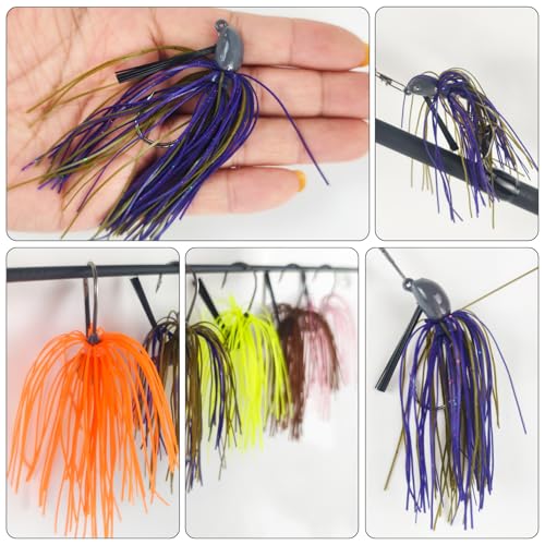 5Pcs Football Jigs Set Weedless Jig Head Tungsten Swim Jigs for Bass Fishing Silicone Skirts Fishing Lures Kit Fishing Tackle for Pike, Walleye and Muskie