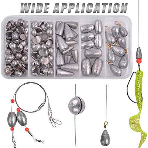 106pcs Fishing Weights Assortment Saltwater Split Shot Fishing Weights Sinkers Kit Assorted Bass Casting Bell Sinkers with Tackle Box for Saltwater Freshwater