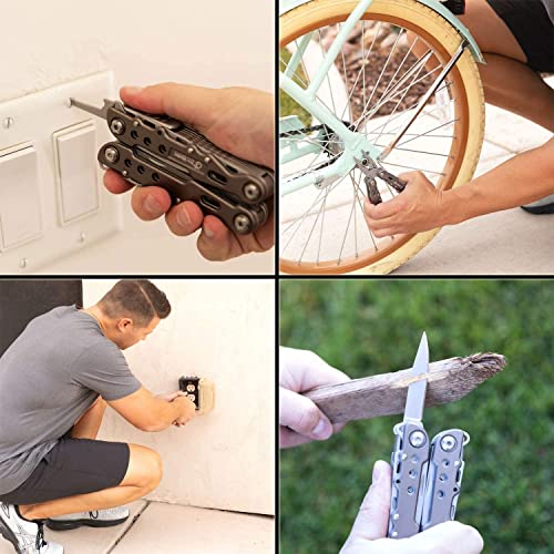 15-in-1 Multitool Pocket Knife, Multipurpose Stainless Steel All In One Tool for Camping Hiking Survival Travel Home - Portable Heavy Duty Folding Utility Multi Tool with Self-Locking - style: Metallic Silver