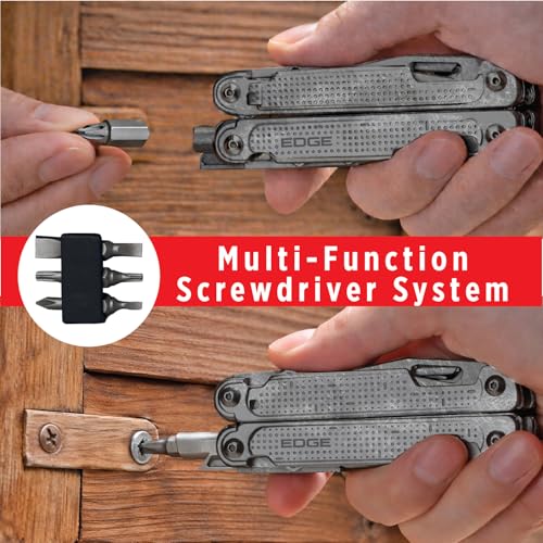 EDGE Multi-Tool Pliers, 14-in-1 Stainless Steel Multitool with Knife, Saw, Scissors, Wire Cutter & Screwdriver Bits, Compact Folding Pocket Tool for Camping, Survival, Fishing & Car Emergency (Black) - color: Black