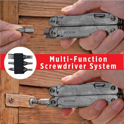 EDGE Multi-Tool Pliers, 14-in-1 Stainless Steel Multitool with Knife, Saw, Scissors, Wire Cutter & Screwdriver Bits, Compact Folding Pocket Tool for Camping, Survival, Fishing & Car Emergency (Black) - color: Black