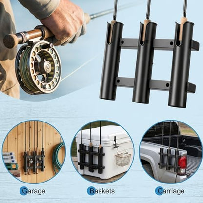 3 Pack Fishing Rod Holder Bracket - 12.4 Inch Wall Mounted 3 Rod Rack, Heavy Duty PVC Side Mount Fishing Pole Holders for Boats, Kayaks, Trucks, Garage Storage & Coolers with Mounting Screws