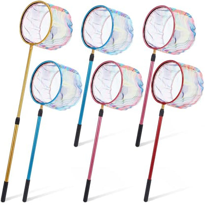 6 Pack Telescopic Fishing Nets, Retractable Lightweight Aluminum Alloy Landing Nets with Non-slip Handle for Catching & Releasing Frogs, Butterflies, Fish for Beach, Pond, Park Outdoor Use