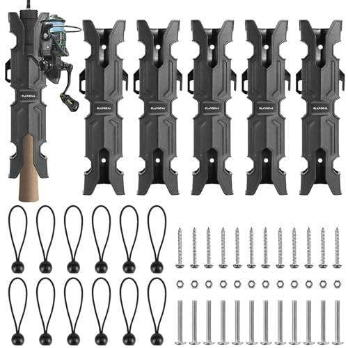 6 Pcs Mecha Boats Fishing Rod Holders,Wall Mounted Fishing Rod Holder Bracket Tube for Kayak with Screws,Ball Bungee Cords,Fishing Rod Storage Tubes for Boats,Cooler,Kayak,Crate,Garage,Trailer,Truck