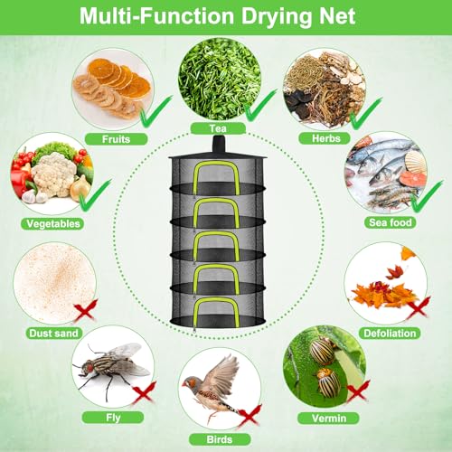 5 Layer Herb Drying Rack, Herb Drying Rack Hanging Mesh, Foldable Bud Drying Net with U-Shaped Zipper, Hooks, for Drying Herbs Plants, Flowers, Fruits, Food, Camping (5 Layers-23.62'') - size: 5 Layers-23.62''