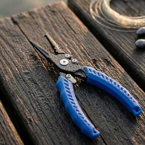 Reaction Tackle Fishing Pliers, Stainless Steel Saltwater Pliers with Braid Cutter, Hook Remover and Crimper, PTFE Coated Coated with Sheath and Lanyard - size: 6" Split Ring