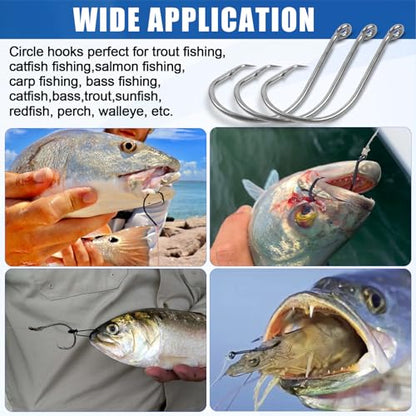 Circle Hooks Saltwater Catfish Fishing Hooks,50/100pcs Octopus Offset Sport Circle Fish Hooks for Catfish Rigs Bass Fishing Saltwater Freshwater Hook Size:8#-10/0 - size: 50pcs_6/0