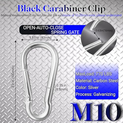 12 Pack 3.9" Heavy Duty Carabiner Clips, M10 Sliver Galvanized Steel Spring Snap Hooks, Rust-Resistant Keychain Clips for Hammock, Camping, Hiking, Fishing, Swing Set - color: Silver, size: M10-3.9"