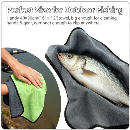 mayoken® 9 Pack Green Fishing Towels with Clips & Zinger Retractors, Quick-Dry Absorbent Microfiber Bait Towels for Fishing, Boating, Kayaking, Camping & Hiking - color: 9pcs-green
