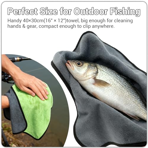 mayoken® 9 Pack Gray Fishing Towels with Clips & Zinger Retractors, Quick-Dry Absorbent Microfiber Bait Towels for Fishing, Boating, Kayaking, Camping & Hiking - color: 9pcs-gray