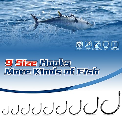 Circle Hooks Saltwater in-Line Wide Gap Fishing Hooks for Catfish 4X Strong High Carbon Steel Mustad Hooks for Tuna, Carp, Catfish,【1,1/0,2/0,3/0,4/0,5/0,6/0】-20pcs,【8/0】-12pcs,【10/0】-8pcs - size: 1#-20pcs
