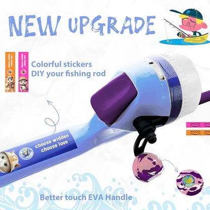 Kids Fishing Pole, Telescopic Fishing Rod, Toddler Collapsible Fishing Rod and Reel Combo with Tackle Box, Fishing Line, Bobber, and Soft Lures for Boy, Girl, Youth, Beginner, Over 4 Years Old - color: Misty Blue & Magic Purple