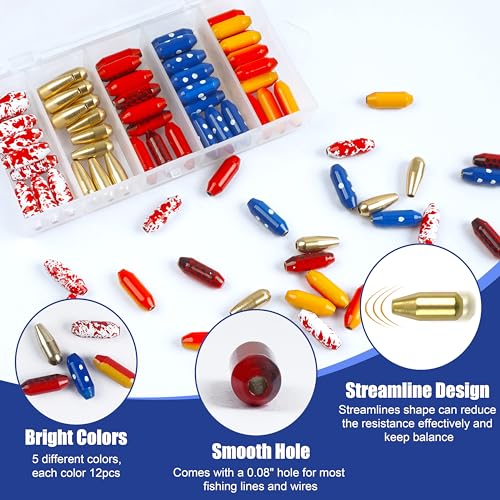 Fishing Spinner Lure Bodies Kit,60PCS Fishing Sinker Weights Brass Painted Spinner Lure Body Brass Beads Bullet Slip Sinker DIY Inline Spinnerbait Making Supplies Parts