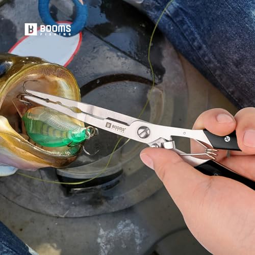 Booms Fishing Hook Remover Pliers, Long Nose, Braid Cutter, Lanyard, Black | Slim Long Nose Helps Reach Deep Hooks With Better Control When Handling Panfish, Trout, Bass and Other Small to Medium Fish - color: Black