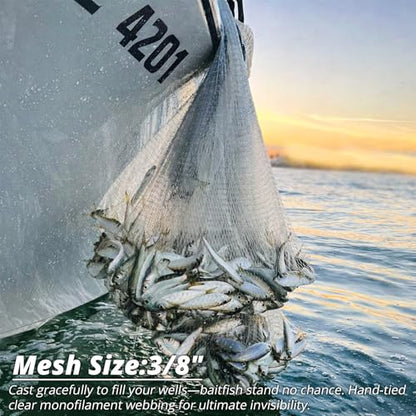 Ultra Light Series Fishing Cast Net (0.8 lb/ft) with Eco-Friendly Lead Weights, 3/8inch Mesh Size, Throw Nets for Freshwater & Saltwater, 4/6/8/10/12 Ft Radius Casting Net - size: 4-ft radius