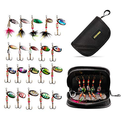 KINGFOREST 10-20pcs Fishing Lures Spinnerbait for Bass Trout Salmon Walleye Hard Metal Spinner Baits Kit with Tackle Box - style: 20pcs