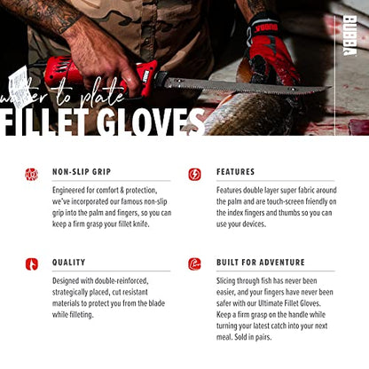 BUBBA Ultimate Fillet Gloves - Cut Resistant - Touch Screen Usability for Fishing, Angling, Boating & Outdoors - size: Medium
