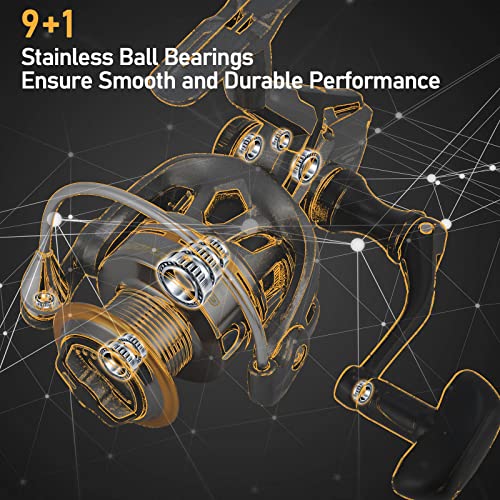 Dr.Fish Gryphon Ultralight Spinning Reel, Light Weight Fishing Reels Graphite Body, Ultra Smooth 9+1 Stainless BBS, 18Lb Max Drag, Aluminum Spool Size 800-4000 Crappie Bass Freshwater - size: 800