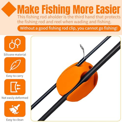 Blueweenly 12 Pcs Portable Silicone Fishing Pole Rod Holder Clips Fixed Ball 5 Holes Multifunctional Rubber Fishing Pole Puller Clips Bike Rod Holder Straps for Travel Ground Car Bike - color: Orange