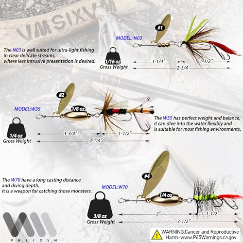 Trout Lures Rooster Bait Tail Fishing Spinnerbaits, Brass Hard Metal Spinner Baits Trout Fishing Lures for Bass Salmon Pike Freshwater Saltwater Lake River - color: A2-10pcs-3pcs 1/16oz, 4pcs 1/4oz，3pcs 3/8oz