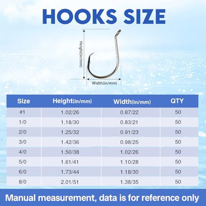 Eupheng Circle Hooks 2X Strong Offset Freshwater Saltwater Fish Hooks for Catfish Bass Trout Multi Size - size: 50pcs, 2/0