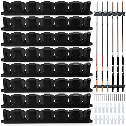 Jexine 8 Pack Horizontal Fishing Rod Holders 15 Inches Wall Mounted Fishing Rod Rack Vertical Fishing Pole Organizer 6 Rod Storage with Screws for Garage and Boat Accessories