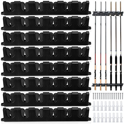 Jexine 8 Pack Horizontal Fishing Rod Holders 15 Inches Wall Mounted Fishing Rod Rack Vertical Fishing Pole Organizer 6 Rod Storage with Screws for Garage and Boat Accessories