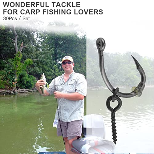 30Pcs Carp Fishing, Carp Hooks, Carp Fishing Rig Hook Bait Stoppers Bait Screws Terminal Tackle