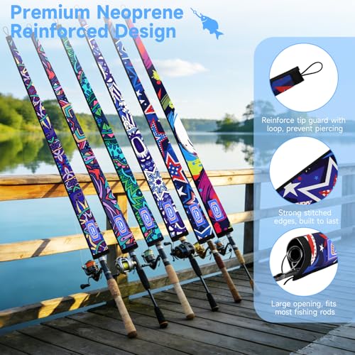 AZETIO Fishing Rod Socks, Neoprene Rod Sleeves Cover for Casting, Trolling, Spinning Poles - Lightproof Fishing Pole Sleeves with Hanging Loop & Lanyard - Fishing Rod Accessories (58in, 3 Patterns, B) : Sports & Outdoors