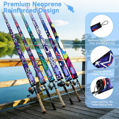 AZETIO Fishing Rod Socks, Neoprene Rod Sleeves Cover for Casting, Trolling, Spinning Poles - Lightproof Fishing Pole Sleeves with Hanging Loop & Lanyard - Fishing Rod Accessories (58in, 3 Patterns, B) : Sports & Outdoors