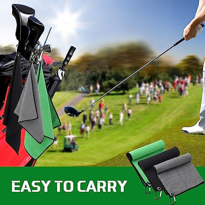 Batiyeer 12 Pcs Golf Towel Bulk for Golf Bags Microfiber Fabric Towel with Clip Waffle Pattern, Fitness, Camping, Hiking, Yoga - color: Black, Gray, Green