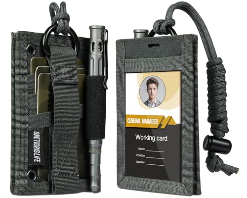 OneTigris Tactical ID Card Holder Hook & Loop Patch Badge Holder Neck Lanyard Key Ring and Credit Card Organizer (Shadow Gray-500D Codura) - color: Grey