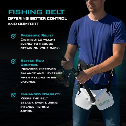 GAFFER SPORTFISHING Wide Body Adjustable Fishing Belt with Rod Holder - EVA Foam Padding, Ideal for Boat Fishing - color: Black - 28 to 48 Inches