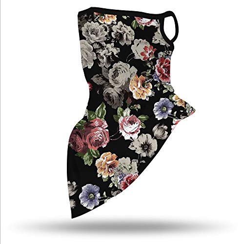 YAYOUREL Neck Gaiter Face Mask Bandanas for Men Women UV Face Scarf Cover Ear Loop Hole Facemask for Fishing Running Cycling - color: Gray Black Pink Green
