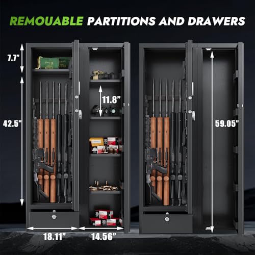 KAER 15-20 Gun Safe Gun Cabinet 2 in 1Large Gun Safes for Rifles and Pistols Rifle Safe for Home High Capacity Electronic Gun Cabinets for Rifles and Shotguns with Drawer,Removable Shelf - size: 15.75"D x 32.7"W x 59.1"H