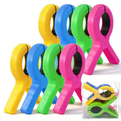 Enhanced 2026 Storage Bag Included, 8 Pcs Large Beach Towel Clips for Beach/Pool/Cruise Chairs, Heavy-Duty, Clothes pins, Windproof, 4 Bright Colors