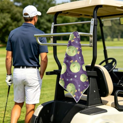 Underwater Fish Purple Pattern Magnetic Golf Towel for Golf Bags Microfiber Golf Accessories for Men Women with Carabiner Clip Attaches to Clubs and Carts, 17.7"x17.7"