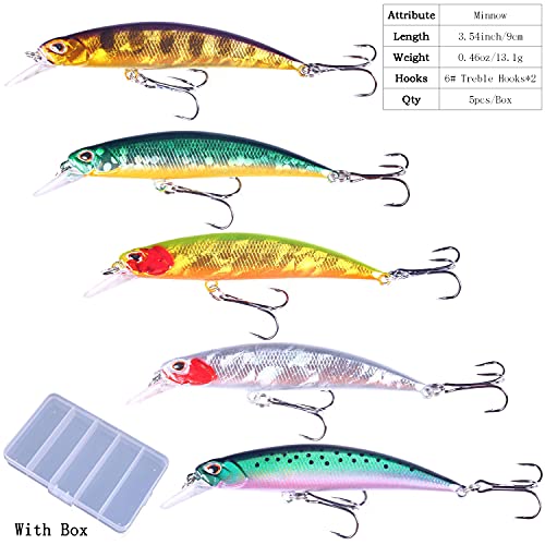 Jerk Baits for Bass Fishing, Jerkbait Fishing Lures, Minnow Lures Jerk Bait for Freshwater/Saltwater Fishing Lures for Trout Pike, 5pcs/10pcs with Box - color: G:3.54in/0.46oz/5pcs