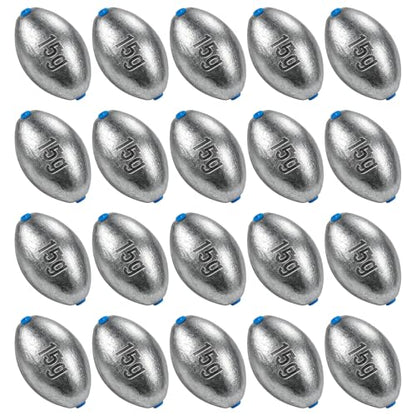 Alwonder Egg Sinkers Fishing Weights 3/16-10oz, Oval Lead Fishing Weights Sinkers Bass Fishing Casting Egg Sinker Saltwater Freshwater Tackle - size: 1/2oz - 20pcs