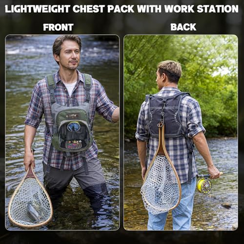 QualyQualy Fly Fishing Combo Starter Kit, 9Ft Fly Rod 4-Piece Graphite Rod with Bag, Accessories, Die Cast Aluminum Pre-Loaded Reel, Chest Pack, Fly Fishng Net & Flies - color: A-5/6-Green Reel (Pack &Net)