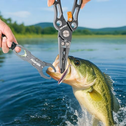 Fishing Pliers,Fish Lip Gripper & Scale Combo - Saltwater Resistant Fishing Tools Kit,Multitool Hook Remover and Split Ring Pliers with Sheath,Fishing Gear,Fishing Gifts for Men - size: Gripper + Pliers