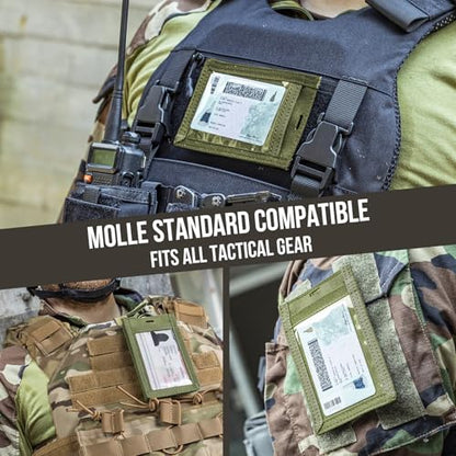 OneTigris Tactical ID Card Holder Hook & Loop Patch Badge Holder Neck Lanyard Key Ring and Credit Card Organizer, Green - color: Ranger Green