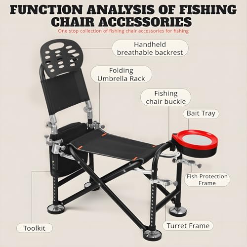 Foldable Fishing Chair with 2 Rod Holders & Iron Frame, Heavy Duty 300lb Portable Adjustable Camping Chair for Bank Fishing Outdoor Adventures Black - color: Red